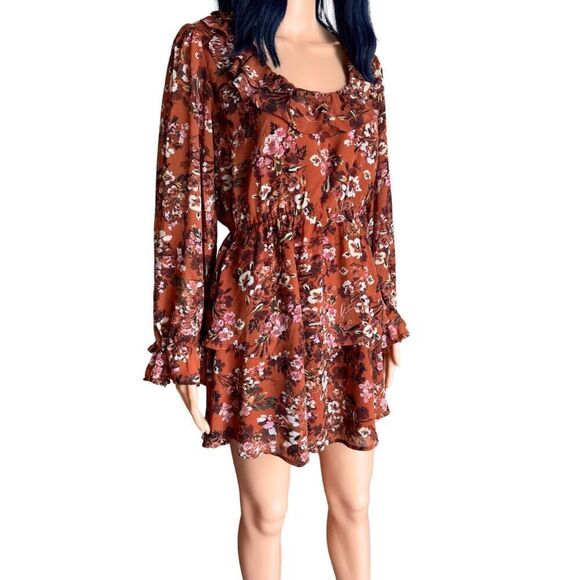 NWT Lost + Wander Terracotta Bloom Brown Orange Mini Dress - Picture 4 of 7